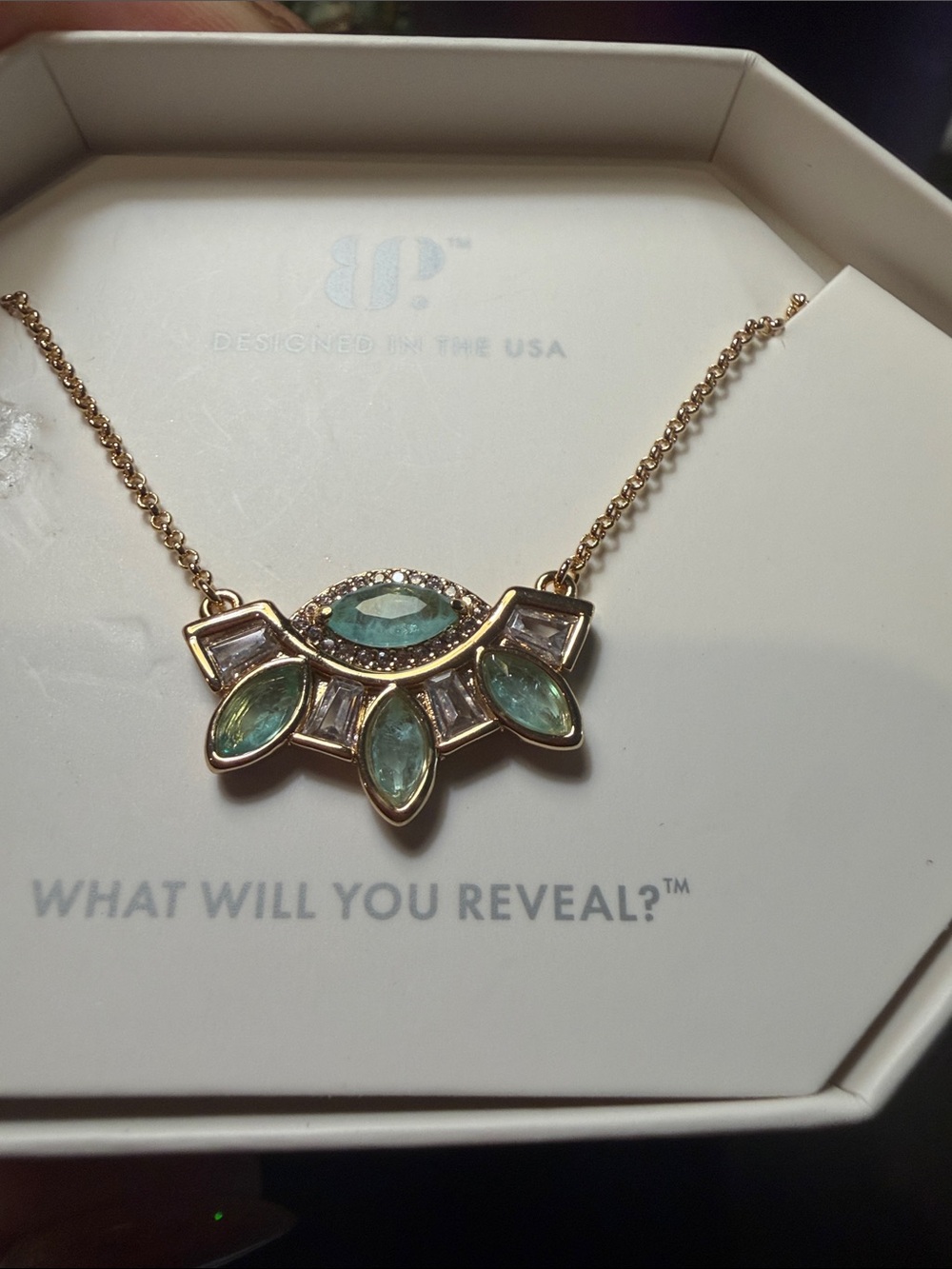 Gold-Tone Aqua Crystal Statement Necklace - Women Jewelry
